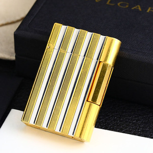 3折即刻拍纯银宝格丽bvlgari充气体打火机金色竖条纹盒证齐全实拍