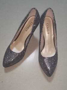 康丽银灰色灰色闪亮全新高跟皮鞋婚礼鞋伴娘鞋