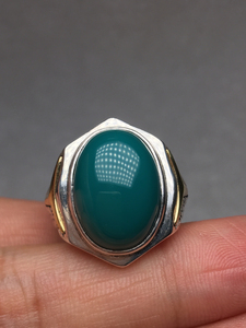 绿松石戒指,蛋面戒指,男戒,原矿高瓷绿,秦古精品果冻料,92