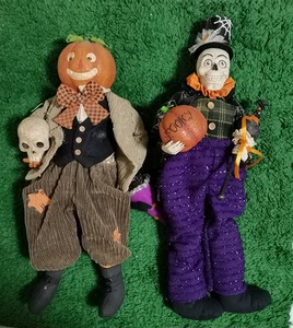 万圣节南瓜骷髅先生树脂布艺吊脚娃娃摆件