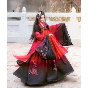 【风雅司制原创】千年祈渐变红黑彼岸花齐胸襦裙6米裙摆汉服