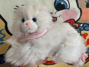 超稀有中古老料猫蓝色眼睛长毛波斯猫毛绒玩具仿真猫公仔 后面头