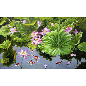 朝鲜一级画家 金有京《荷花池》花卉油画收藏送礼 g1950