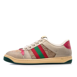 gucci/古驰女鞋条纹做旧脏脏鞋复古印花运动鞋板鞋男鞋