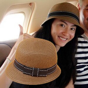 张柏芝同款帽子夏天韩版潮短檐沙滩出游遮阳帽太阳帽防晒帽子草帽