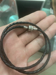 潘多拉男士手链,小羊皮,带两个珠子,轻微氧化,泰国代购