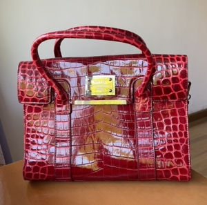 婚礼可用naivee纳薇鳄鱼纹牛皮单肩手提女包红色