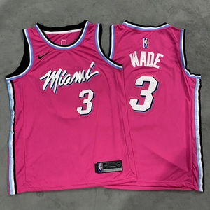 韦德3号热火城市限定粉色球衣 nba刺绣篮球服