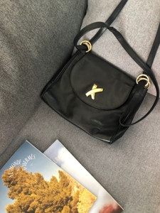 picasso毕加索中古黑金小羊皮经典翻盖双肩带流浪包
