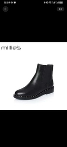 millie's/妙丽冬商场同款铆钉方跟女短靴经典切尔西烟管