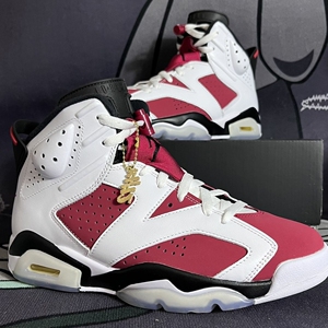 a j6 乔6胭脂红红公牛头层皮磨砂气垫运动鞋