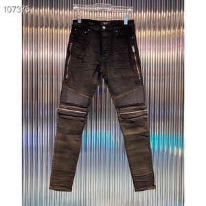 外贸男装amiri潮牌黑色洗水破洞做旧拼皮机车牛仔裤男slp