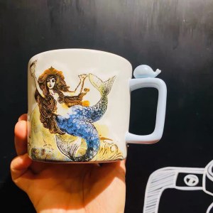 星巴克杯子周年庆限量彩绘浮雕海洋美人鱼女神马克杯喝水杯咖啡杯