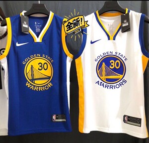 全新20赛季mba勇士队白色蓝色v领热压球衣库里30号