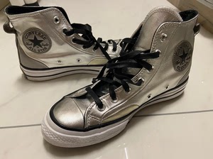 9成新  converse匡威 复古高帮银色亮面女鞋37码