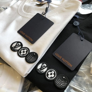 2020夏季新款lv贴布胸口刺绣圆领纯棉t恤男女韩版短袖情侣