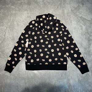 vans小雏菊印花男女款连帽毛圈休闲运动情侣黑色卫衣vn0a