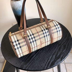 burberry圆筒包中古战马格纹枕头包圆柱包b家复古格子圆