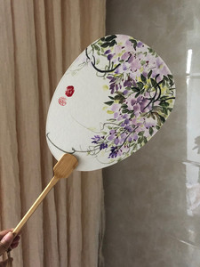 古风手绘团扇,国画紫藤花小品