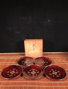 日本回流 木质包银边 大漆莳绘果盘可做壶承 置物 茶具