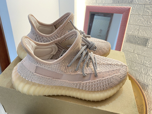 yeezy 椰子350 淡粉满天星 鞋带鞋面反光 穿过两次