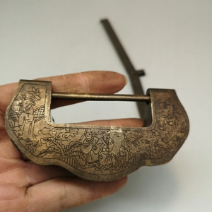 铜锁 纯铜吉祥如意 复古黄铜锁中式仿古锁头,老是插销锁刻花