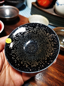 建盏 黑底银斑水母 斗笠 张永华汇盏斋