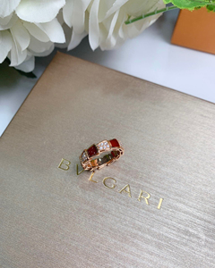 bvlgari/宝格丽戒指回收7518k玫瑰金红玉髓半钻蛇骨s