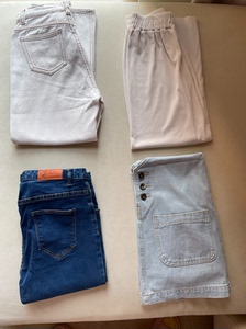 纯棉白色牛仔裤 高腰直筒小脚裤 夏季米色休闲裤 牛仔背带裙