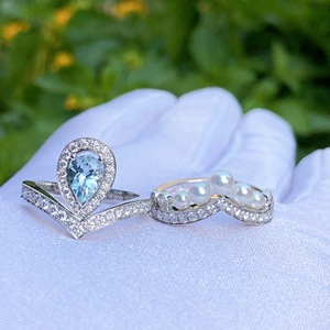 9新]chaumet尚美巴黎 约瑟芬系列海蓝宝珍珠戒指52码