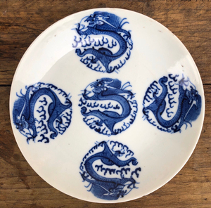 清中期青花团龙盘一个.包老保真,原始包浆无任何修补,胎釉发色