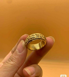 收来18k黄金男款 九字真言鎏金戒指出售】品相极好.包浆浓郁