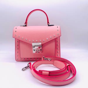 98新 mcm 粉色全皮邮差包 单肩手提斜跨包