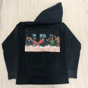 supreme最后的晚餐油画系列水洗连帽卫衣m码绝版