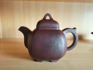 紫泥福临八方紫砂壶.刘伟涛刻绘.杨建英作品.议价