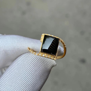 18k黄金镶嵌墨翠面包女戒,戒指壁独特设计,尺寸9/7.