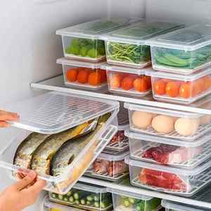 韩国冰箱冷冻鱼肉沥水保鲜盒厨房分类收纳盒塑料长方形带盖冷藏盒