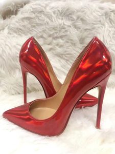 全新镭射大红超高跟12cm尖头细跟浅口单鞋,41码,客户定制