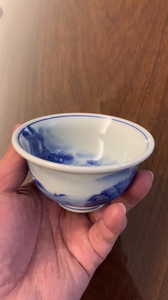 青花柴窑山水压手杯.闲置新品.80c,口径9.2厘米,高度5