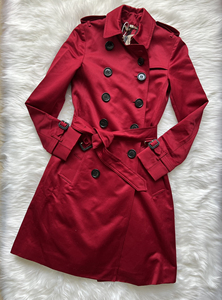 burberry博柏利 巴宝莉 红色双排扣中长款风衣
