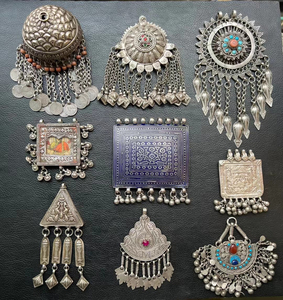 阿富汗土库曼印度古董首饰 老银 收藏款 吊坠 耳环 头饰 帽