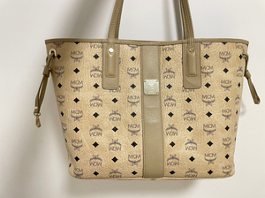 mcm米白色中号托特包