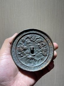 金代犀牛望月铜镜,尺寸9,3公分
