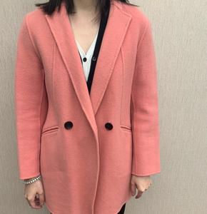 【闲置女装】毛呢外套毛呢大衣羊毛大衣中短款粉色橘粉色160