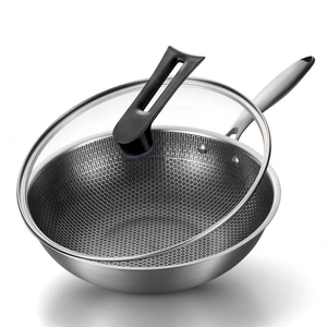 成本低价处理德国403食品级不锈钢单屏双屏蜂窝炒锅三层钢不粘