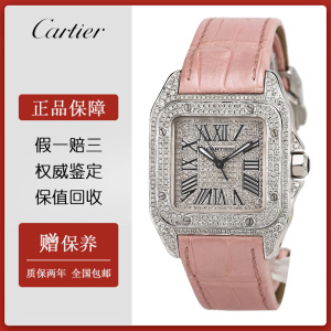 98新-cartier卡地亚女表山度士机械手表后镶钻满天星方盘w20126x8