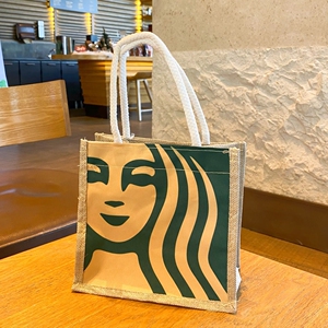 星巴克亚麻帆布包包女单肩手拎包手提袋