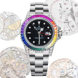 95新劳力士探险家系列精钢后镶钻16570彩虹圈手表男机械表腕表