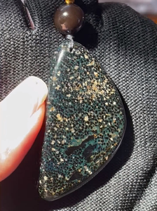 天然缅甸琥珀 老矿海藻溶洞绿膜随形吊坠项链挂件