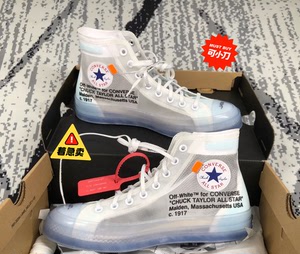 匡威1970s联名ow透明水晶底白蓝男女情侣高帮帆布鞋带